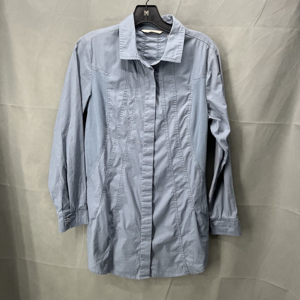 Soft Surroundings Blouse Womens Small Blue Button Down Collar Business Casual